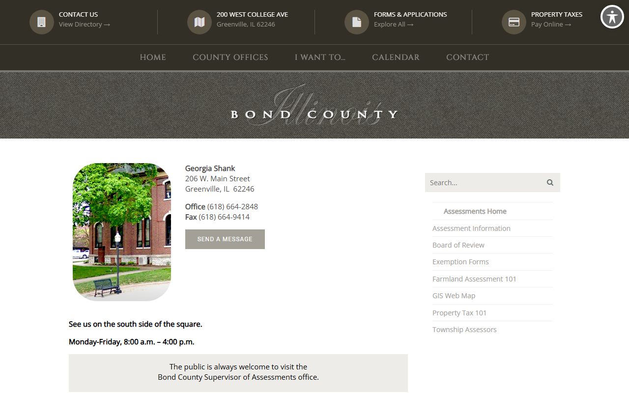 Bond County assessment office website for Bond County property records