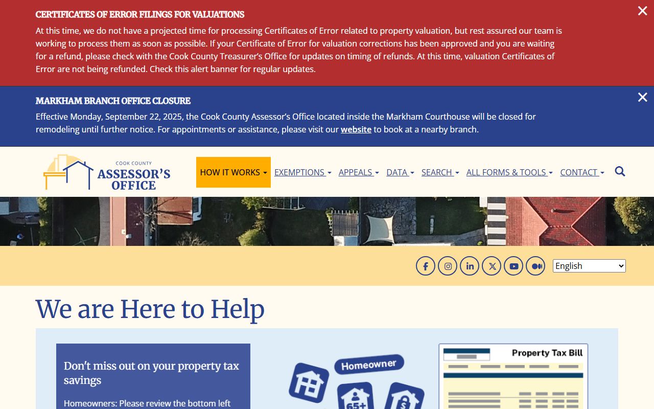 Cook County Assessor homepage for Cook County property records