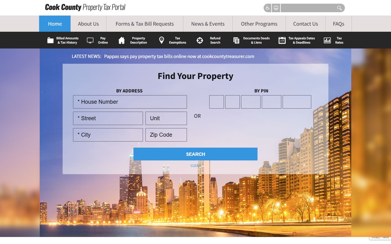 Cook County property search portal for looking up property records