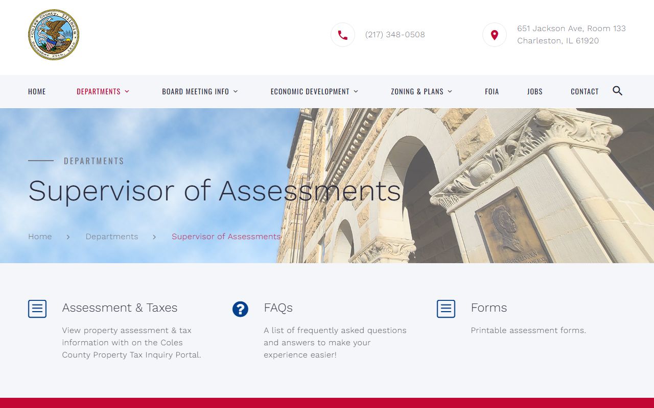 Coles County Assessment Office website for property records