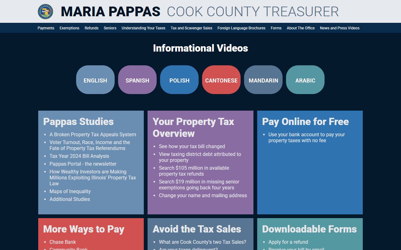 Cook County Treasurer website for property tax bills and payments
