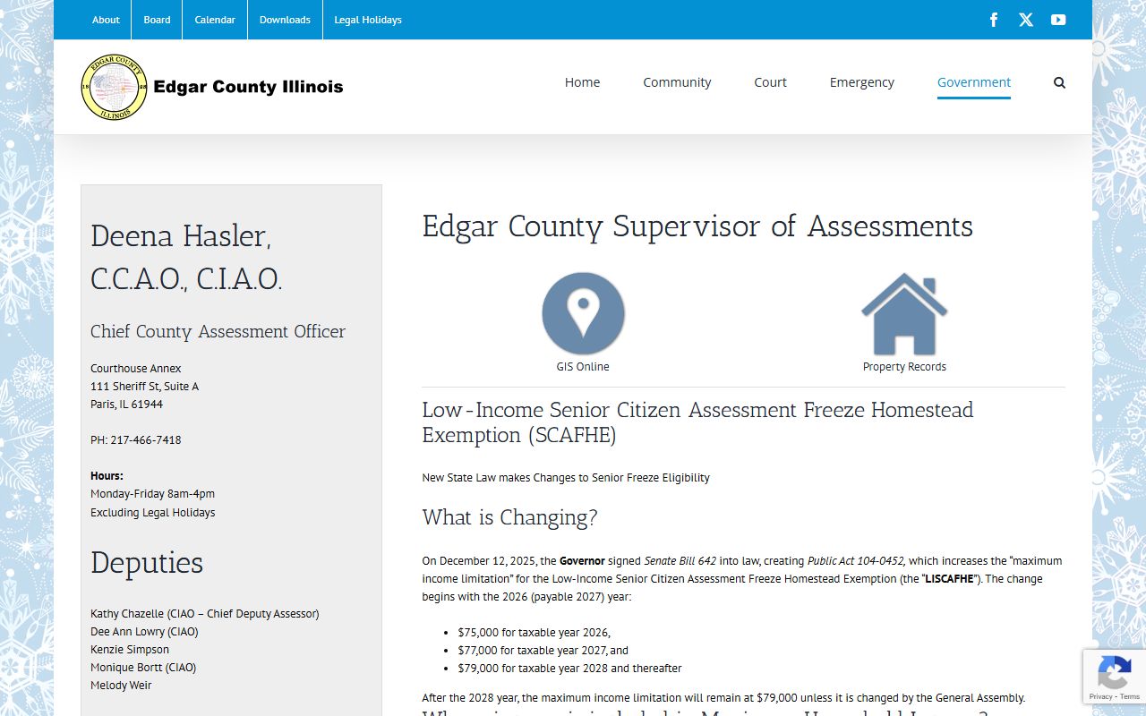 Edgar County assessment office website for Edgar County property records