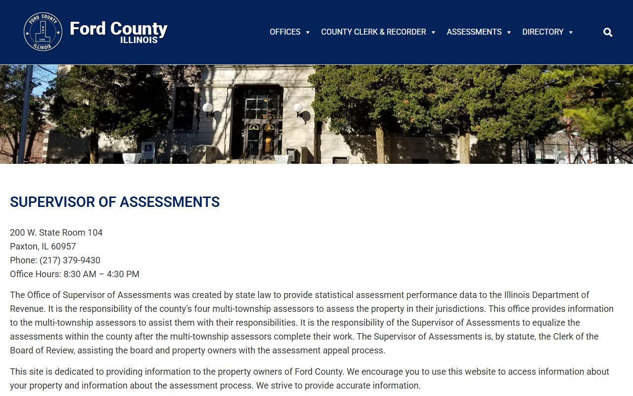 Ford County assessment office website for Ford County property records