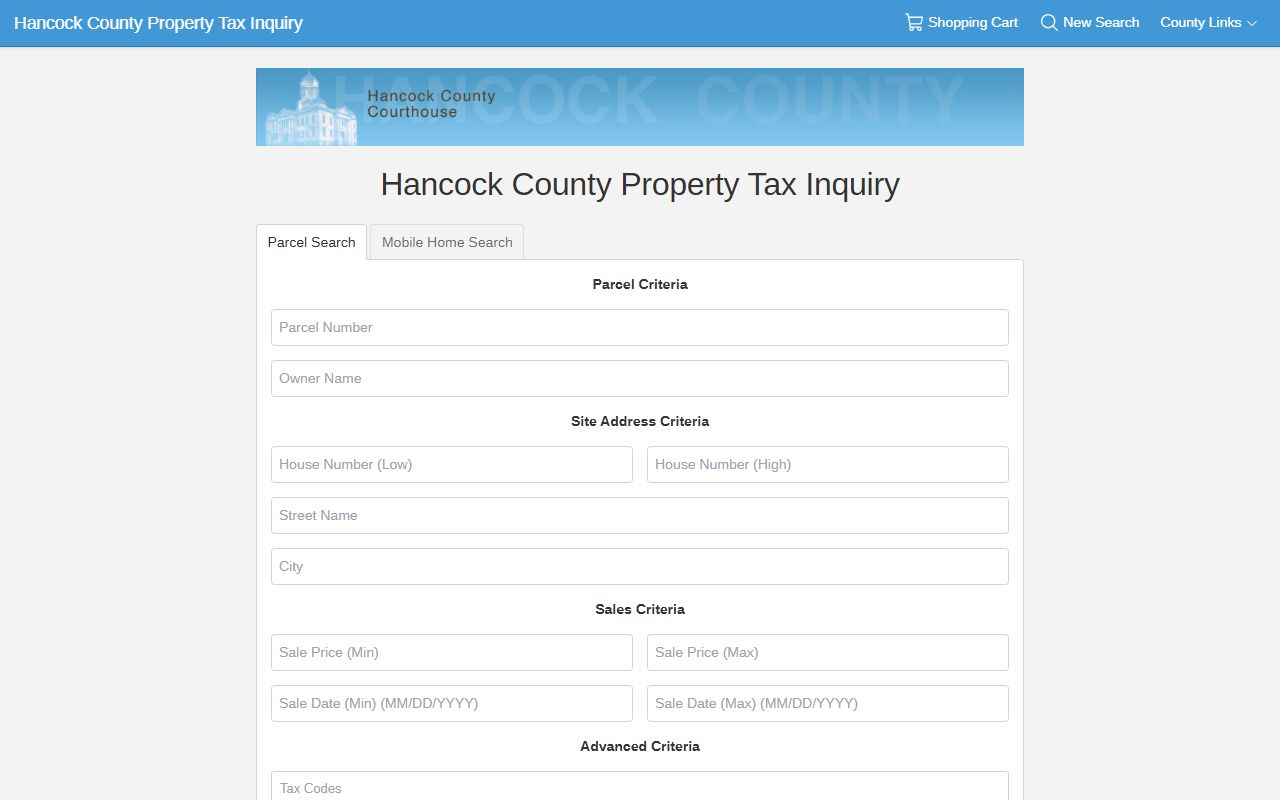 Hancock County online property search portal for property records