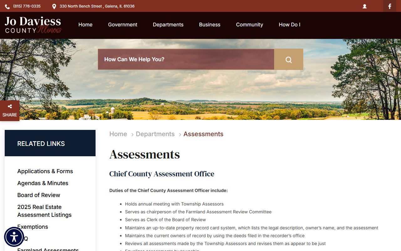 Jo Daviess County assessment office website for Jo Daviess County property records