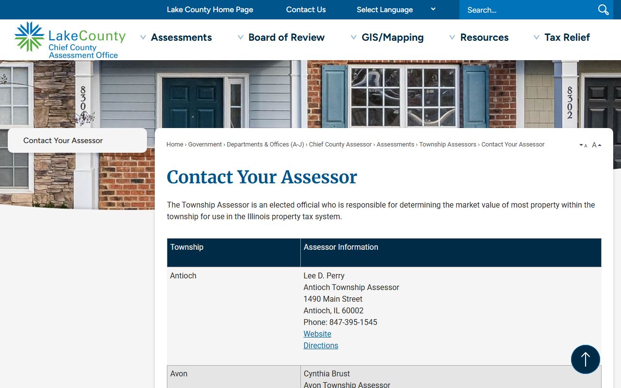 Contact your Lake County township assessor for property records