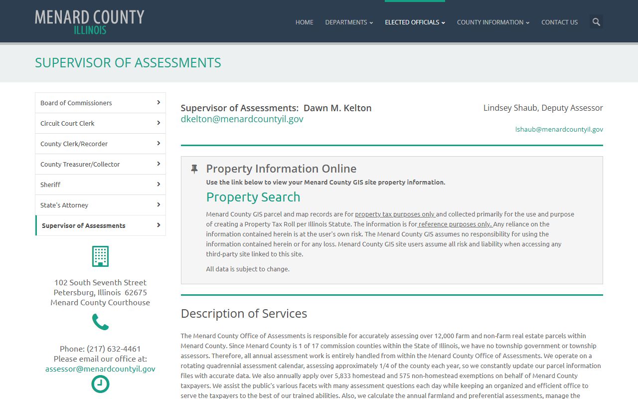 Menard County assessment office website for Menard County property records