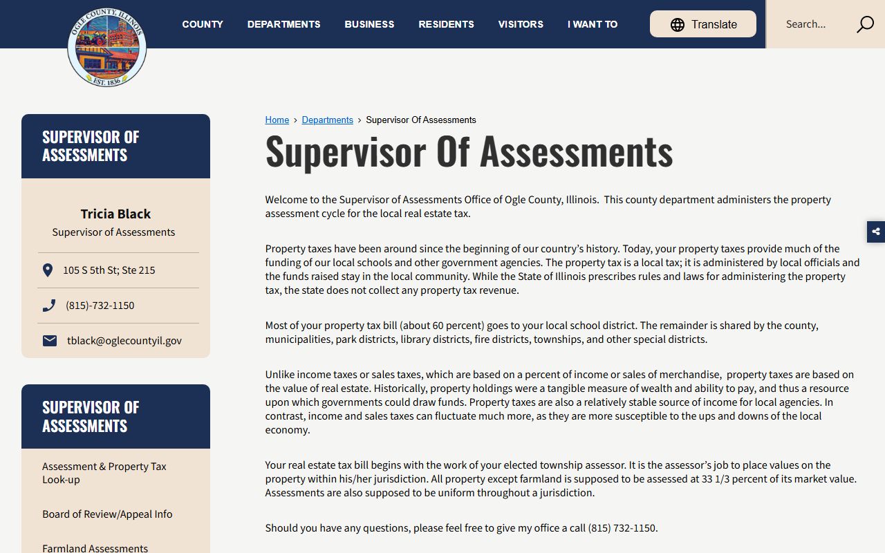 Ogle County Supervisor of Assessments website for Ogle County property records