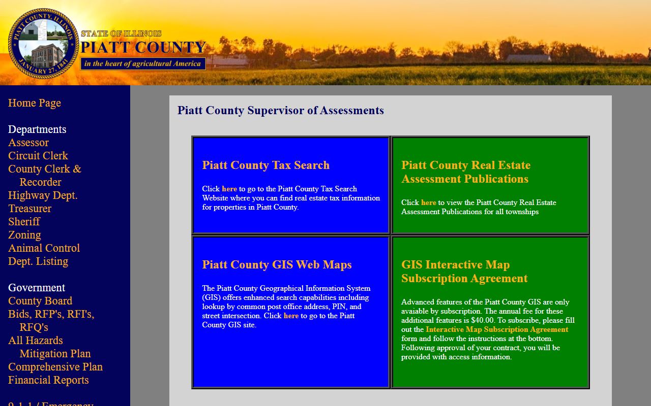 Piatt County assessment office website for Piatt County property records