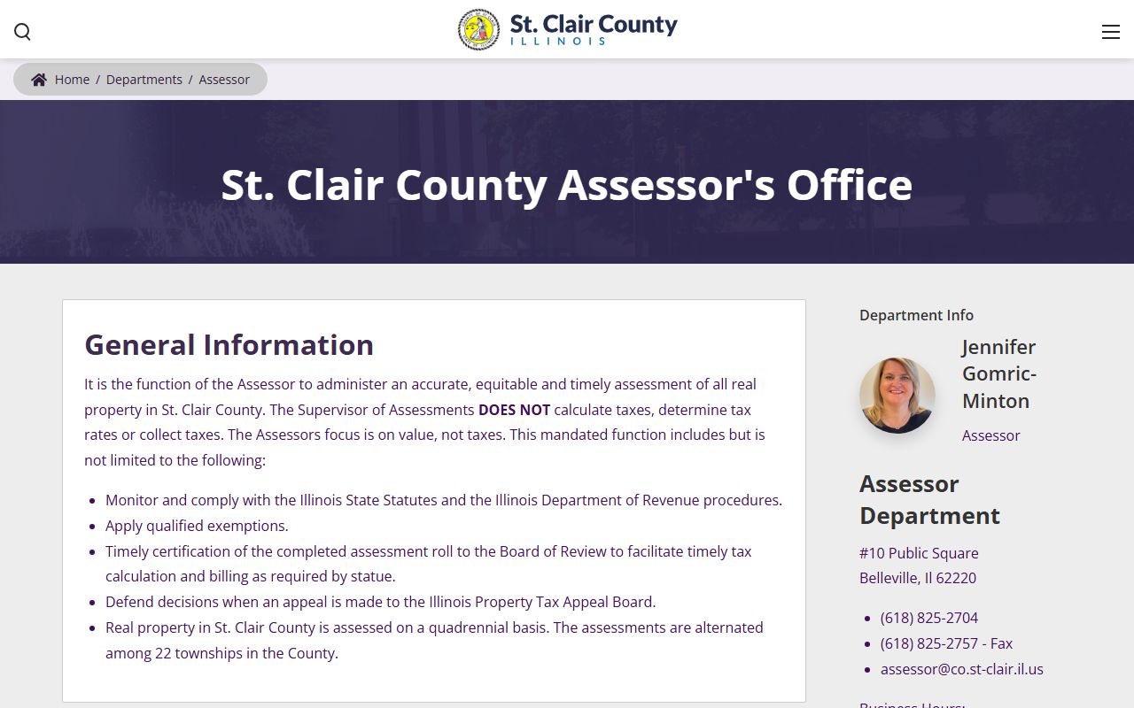 St. Clair County Assessor Department page for property records