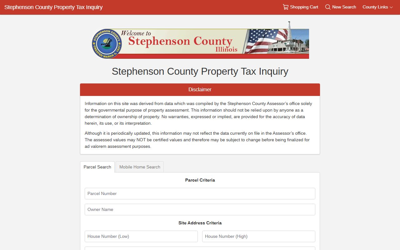 Stephenson County online property search portal for property records