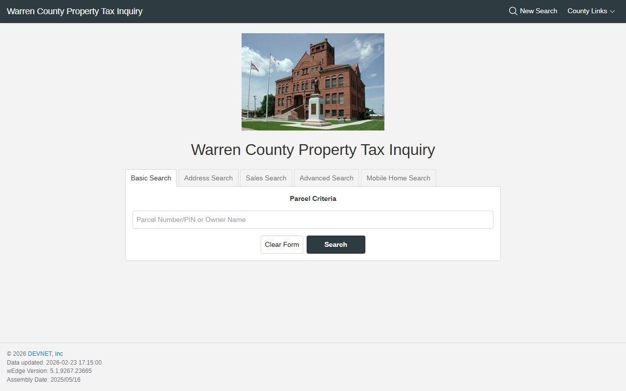 Warren County property search portal for Warren County property records