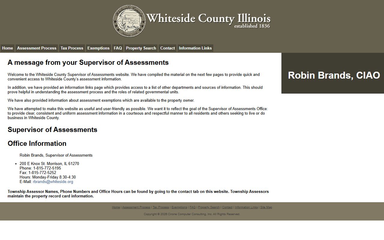 Whiteside County assessment office website for Whiteside County property records