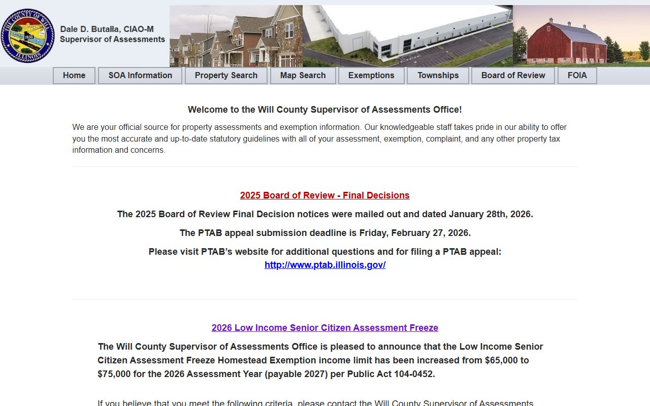 Will County Supervisor of Assessments website for property records