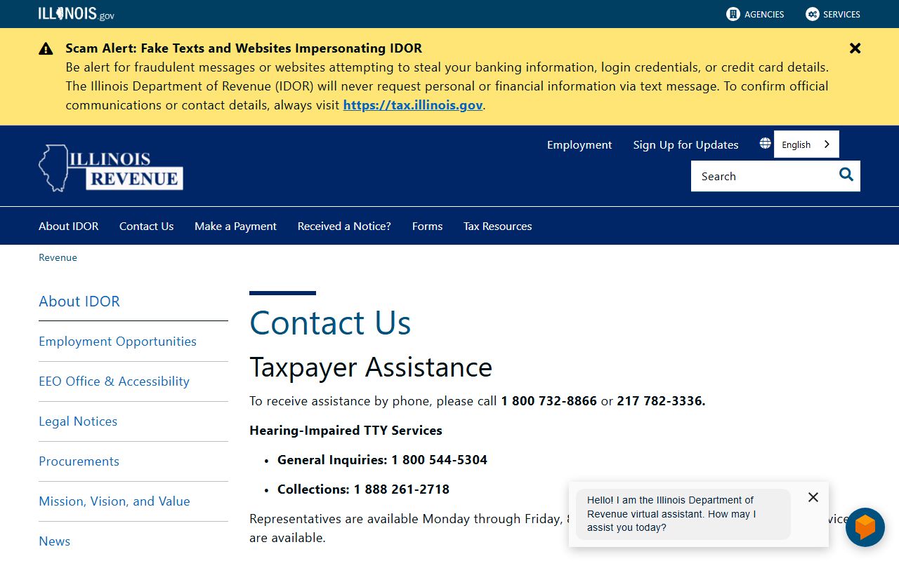 Illinois Department of Revenue contact page for property records help