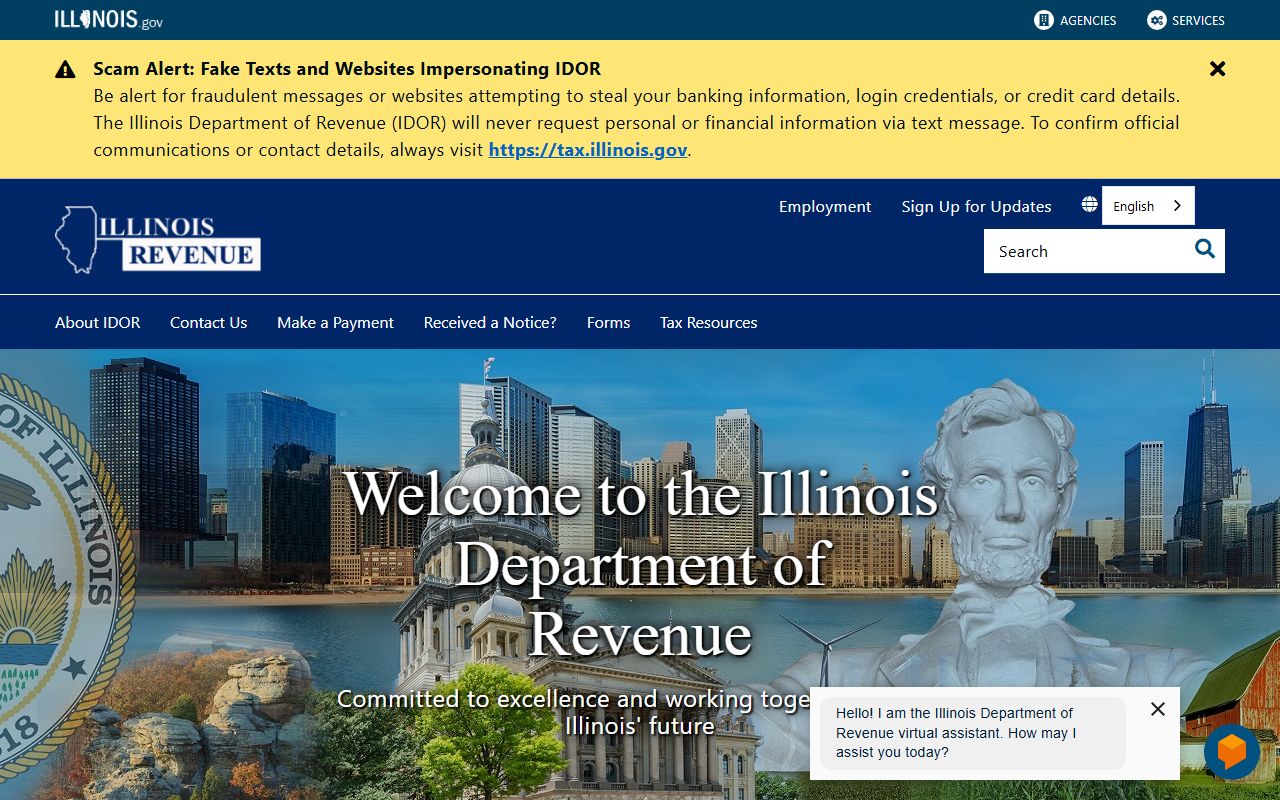 Illinois Department of Revenue homepage for Illinois property records