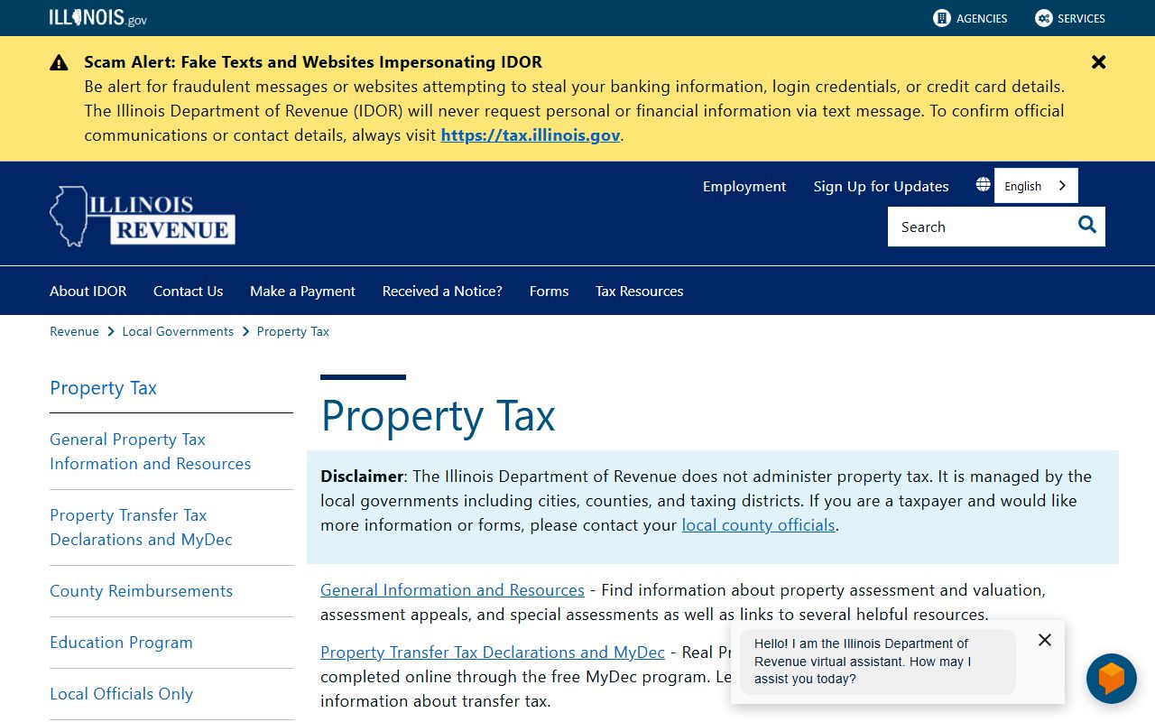 Illinois Department of Revenue property tax information page for Illinois property records